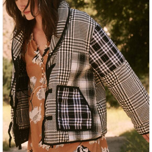 The Great. Reversible Quilted Jacket Black Patchwork Size Medium 100% Cotton